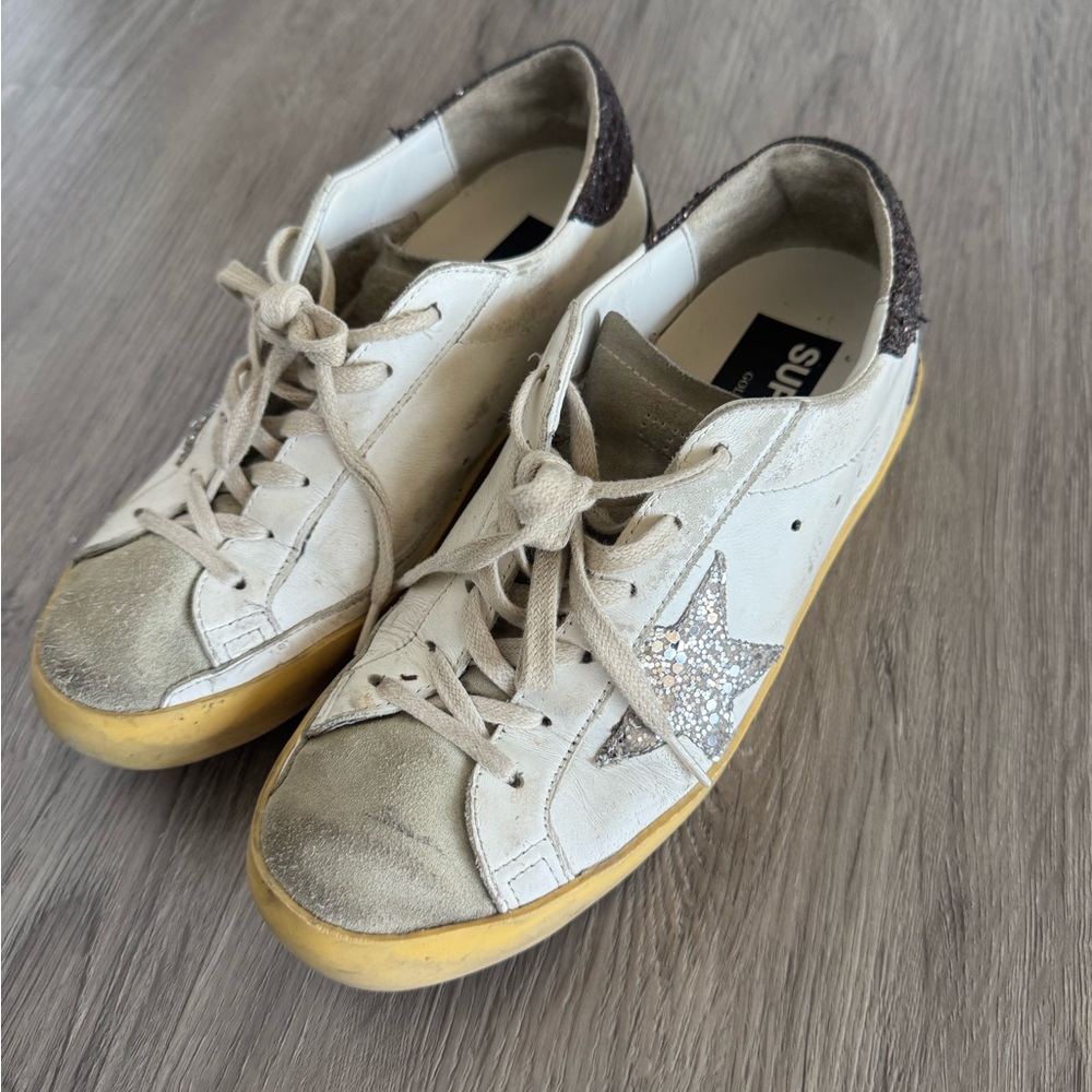 Golden Goose Women's White and Silver Sneakers